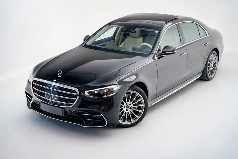 Black Mercedes S-Class on a white background