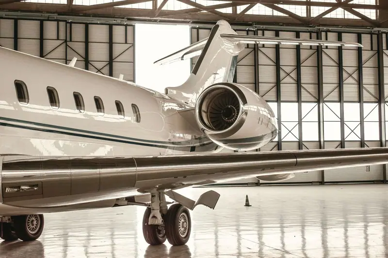 Private jet in a hangar