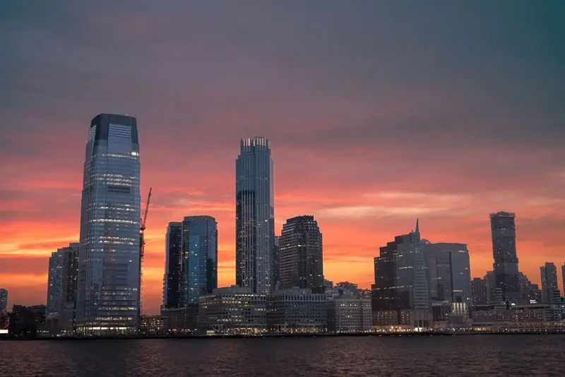 Jersey City skyline at sunset