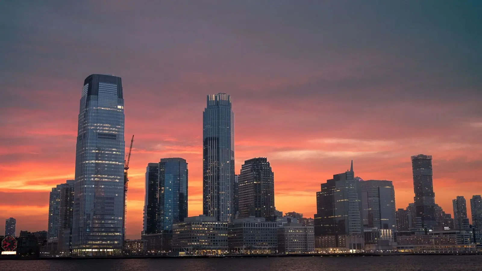 Jersey City skyline at sunset
